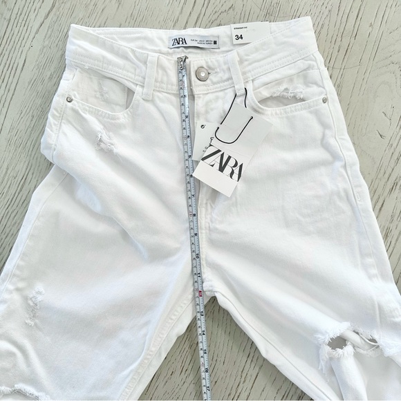 ZARA | (NWT) WHITE DISTRESSED WIDE LEG Z1975 FULL LENGTH RIPPED JEANS STRAIGHT - Picture 12 of 16